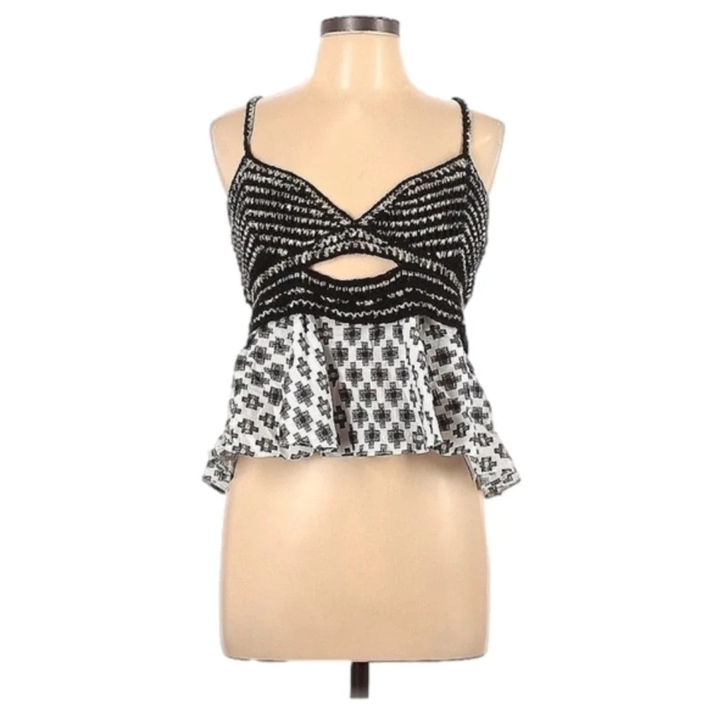 Anthropologie Large sleeveless cut out top black white size NWT MSRP $140